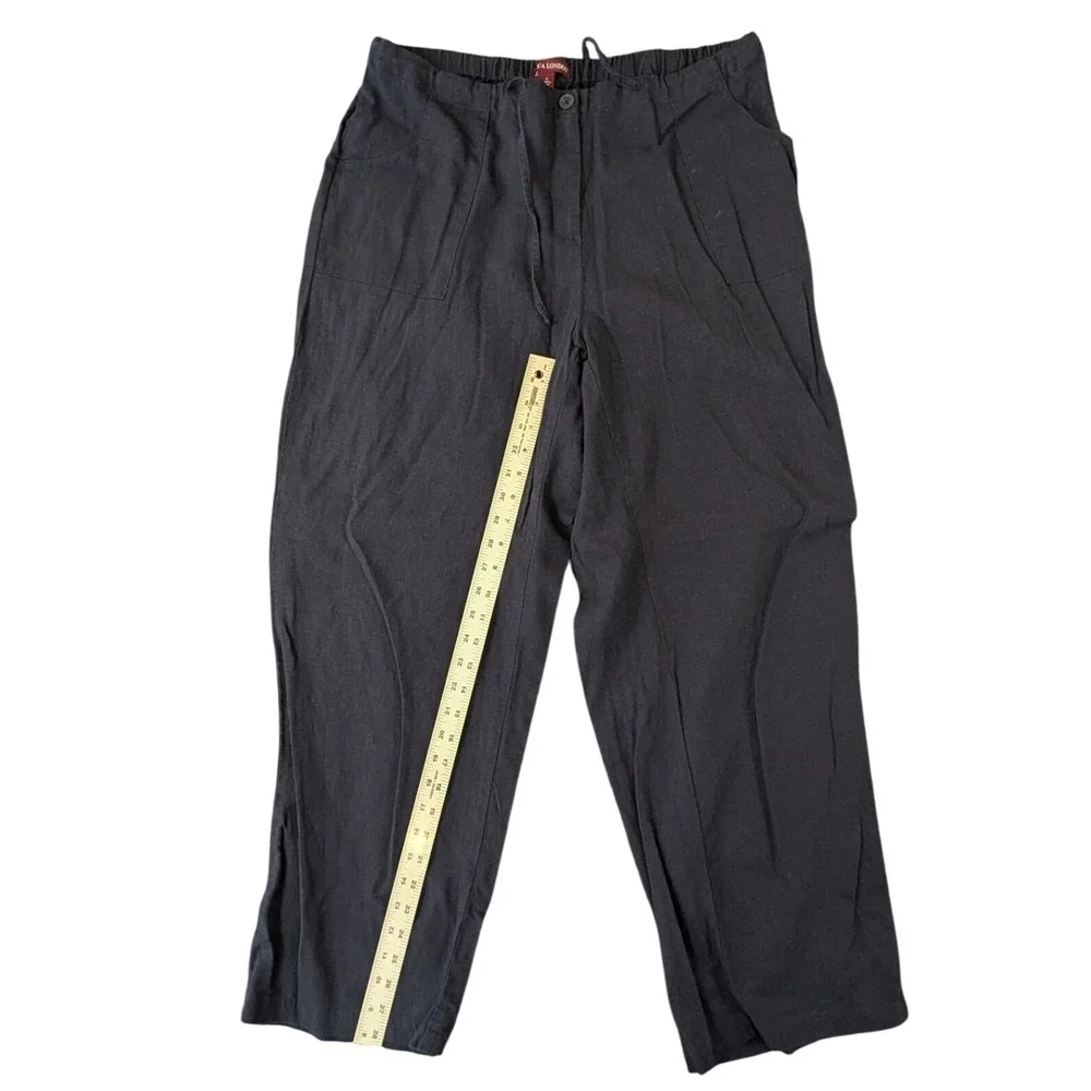 Women Black Linen Blend Wide Leg‎ Pants JCA London Size 18 Drawstring Casual